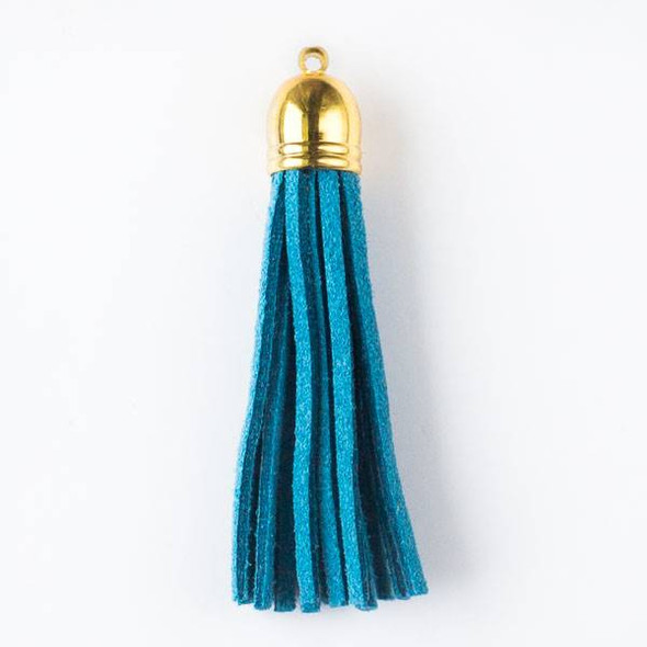 Ocean Blue Microsuede 2.25" Tassel with a Gold Pewter Bead Cap - 1 per bag