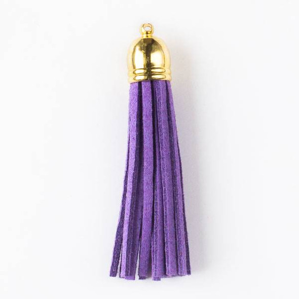 Purple Microsuede 2.25" Tassel with a Gold Pewter Bead Cap - 1 per bag