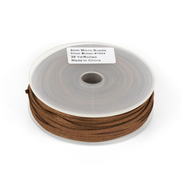 Chocolate Brown with Glitter Microsuede 1.5mm Thick, 2mm Wide Flat Cord - 25 yard spool