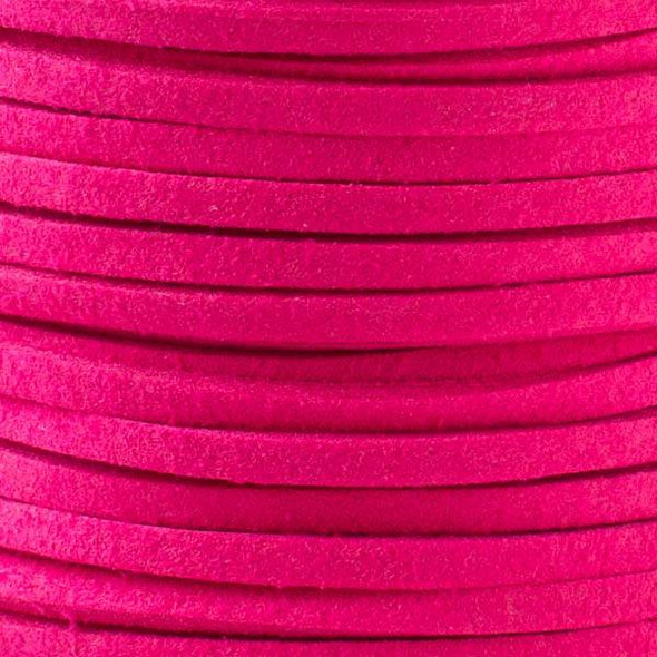 Hot Pink Microsuede 1.5mm Thick, 2mm Wide Flat Cord - 25 yard spool