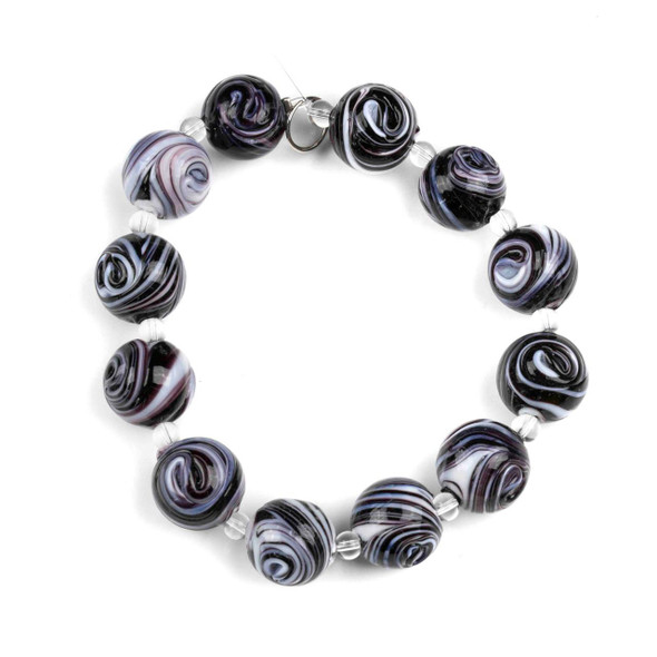 Cherry Tree Beads Handmade Lampwork Glass 14mm Dark Purple and White Swirled Round  Cherry Tree Beads Handmade Lampwork Glass 14mm Dark Purple and White Swirled Round