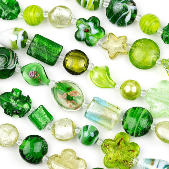 Cherry Tree Beads Mixed Handmade Lampwork Glass Strand - Christmas Green Mix 