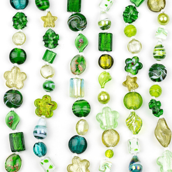 Cherry Tree Beads Mixed Handmade Lampwork Glass Strand - Christmas Green Mix 