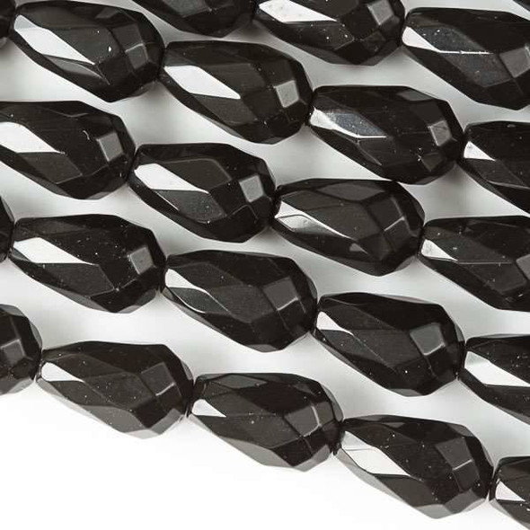 Black Obsidian 8x12mm Faceted Rounded Teardrop Beads - approx. 8 inch strand, Set B