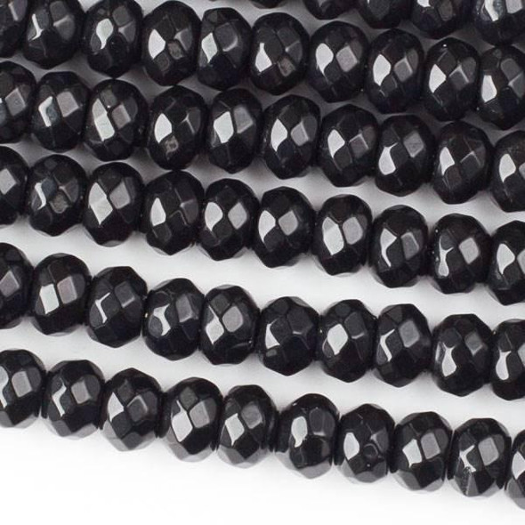 Cherry Tree Beads black obsidian 5x8mm faceted rondelle beads, glossy finish, approx. 8 inch strand, Set B.