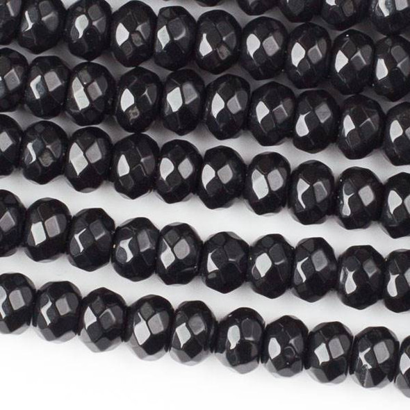 Black Obsidian 5x8mm Faceted Rondelle Beads - approx. 8 inch strand, Set B