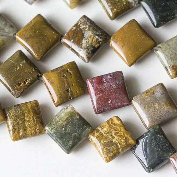 Ocean Jasper 10mm Diagonal Drilled Square Beads - approx. 8 inch strand, Set A