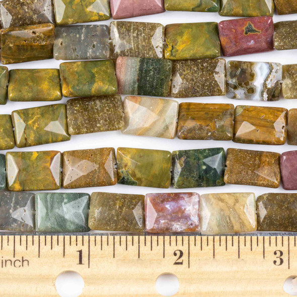 Ocean Jasper 10x14mm Faceted Rectangle Beads - approx. 8 inch strand, Set B