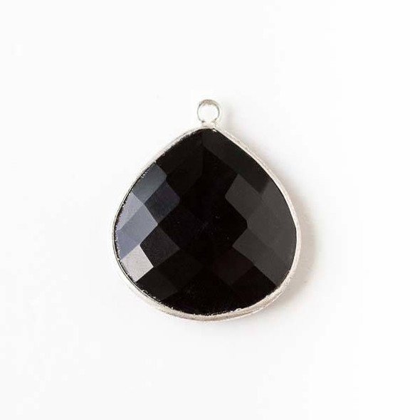 Onyx approximately 21x24mm Faceted Almond/Teardrop with Sterling Silver Bezel - 1 piece