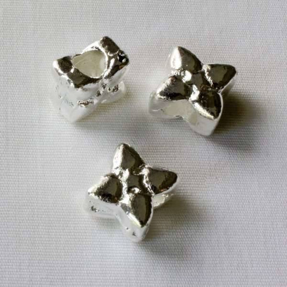 Single Large Hole 6x9mm Silver Flower Spacer Bead