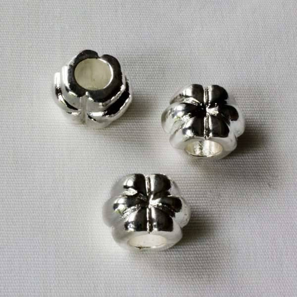 Single Large Hole 8mm Silver Flower Spacer Bead