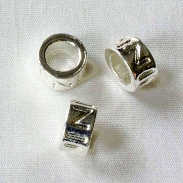 Single Large Hole 5x9mm Silver Tube Spacer Bead with Z's