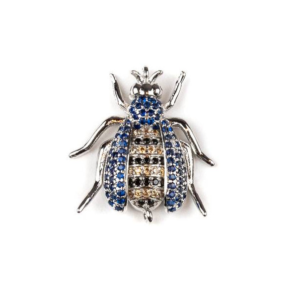 Silver Plated Brass Pave 20x24mm Flying Bug Pendant Link with Blue, Jet, and Champagne Cubic Zirconias - 1 per bag