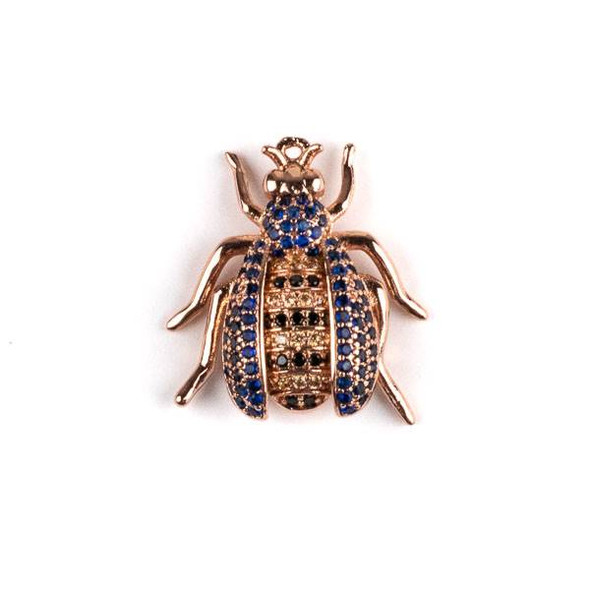 Rose Gold Plated Brass Pave 20x22mm Flying Bug with Blue, Jet, and Champagne Cubic Zirconias - 1 per bag