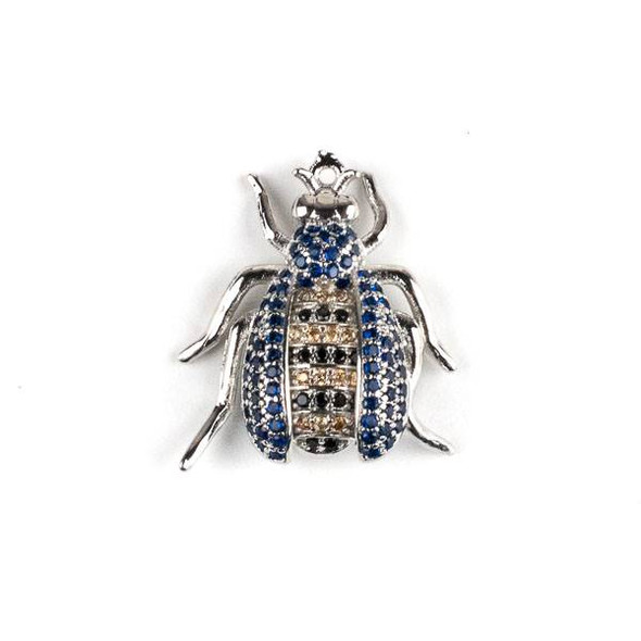 Silver Plated Brass Pave 20x22mm Flying Bug with Blue, Jet, and Champagne Cubic Zirconias - 1 per bag