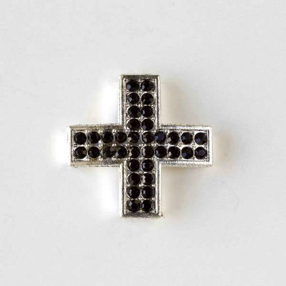 Pave 25mm Silver Square Cross with Jet Black Crystals