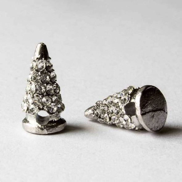 Pave 9x16mm Base Metal Silver Cone Spike with Crystals