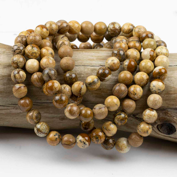Cherry Tree Beads Picture Jasper 8mm Mala Round Beads - 115 beads per strand