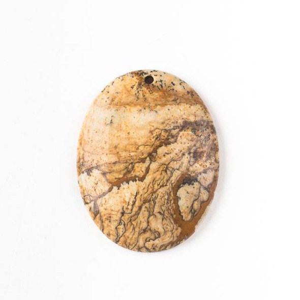 Picture Jasper 35x45mm Top Front to Back Drilled Oval Pendant with a Flat Back - 1 per bag