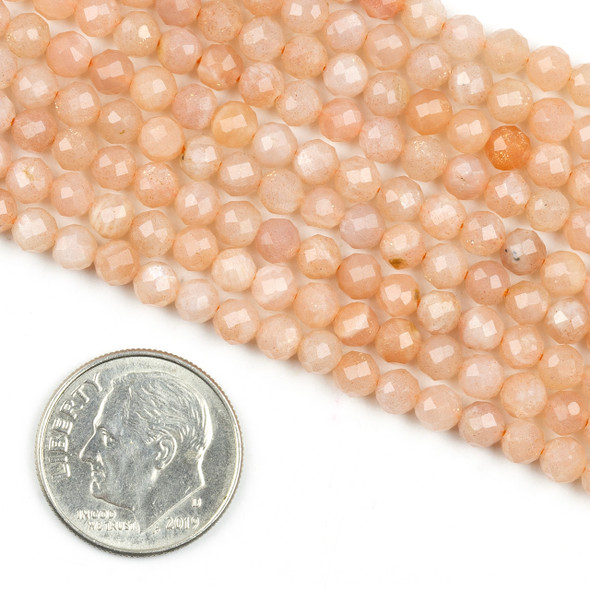Cherry Tree Beads Peach Moonstone 4mm Faceted Round Beads - 16 inch strand