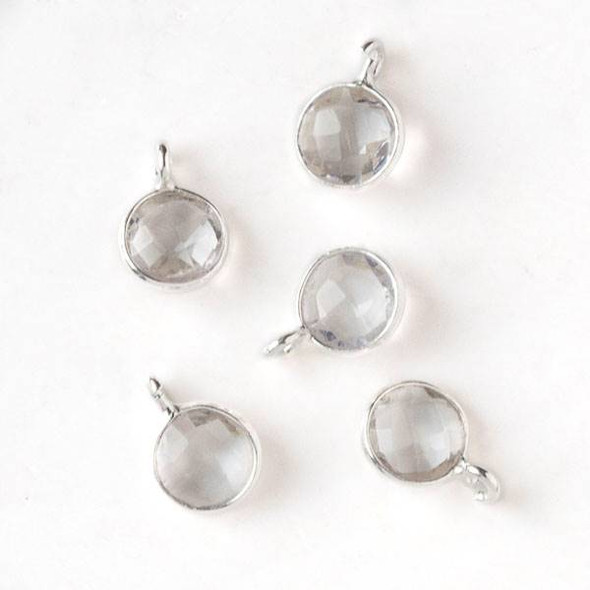 Quartz 7x10mm Coin Drop with Silver Plated Brass Bezel and Loop, April Birthstone - 1 per bag