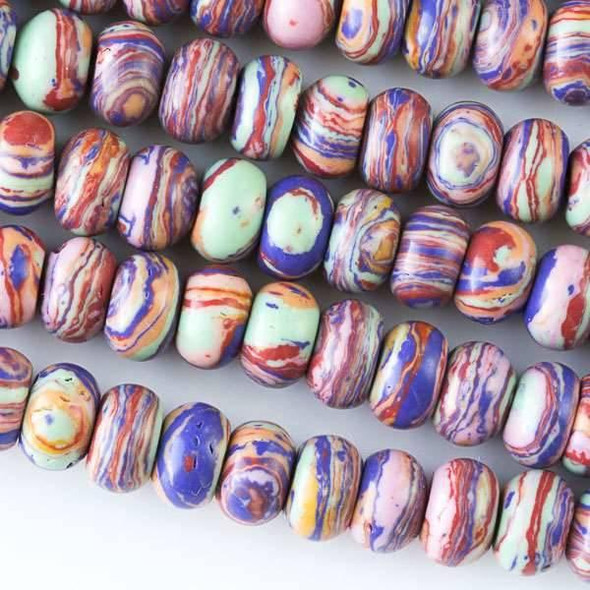 Cherry Tree Beads rainbow synthetic 5x8mm rondelle beads, vibrant multicolor design, approx. 8 inch strand, Set A.