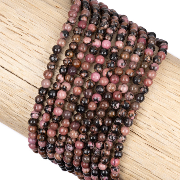 Cherry Tree Beads Rhodonite with Matrix 4mm Round Beads - 15 inch strand
