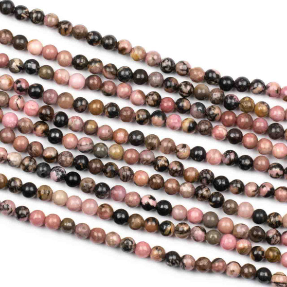 Rhodonite with Matrix 4mm Round Beads - 15 inch strand