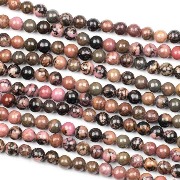 Cherry Tree Beads Rhodonite with Matrix 6mm Round Beads - 15 inch strand 