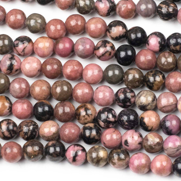 Rhodonite with Matrix 6mm Round Beads - approx. 8 inch strand, Set A