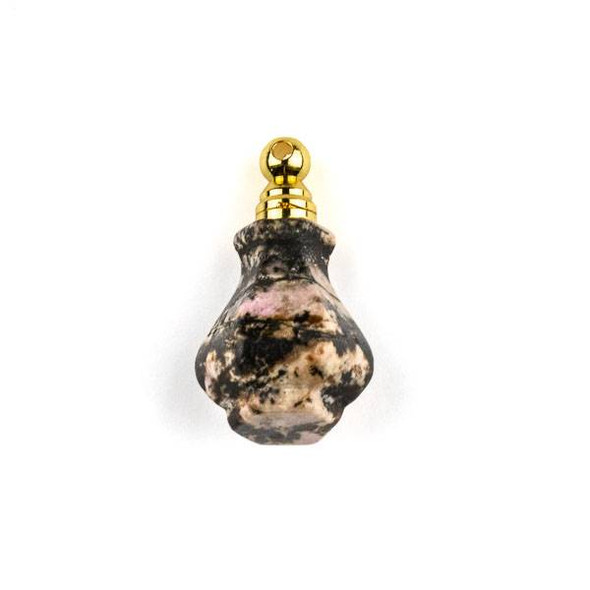 Rhodonite 17x21mm 6-Sided Vase Shaped Perfume Bottle Pendant with Gold Plated Stainless Steel Top #2