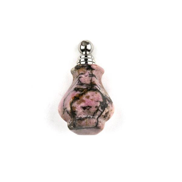 Rhodonite 17x21mm 6-Sided Vase Shaped Perfume Bottle Pendant with Silver Stainless Steel Top #2
