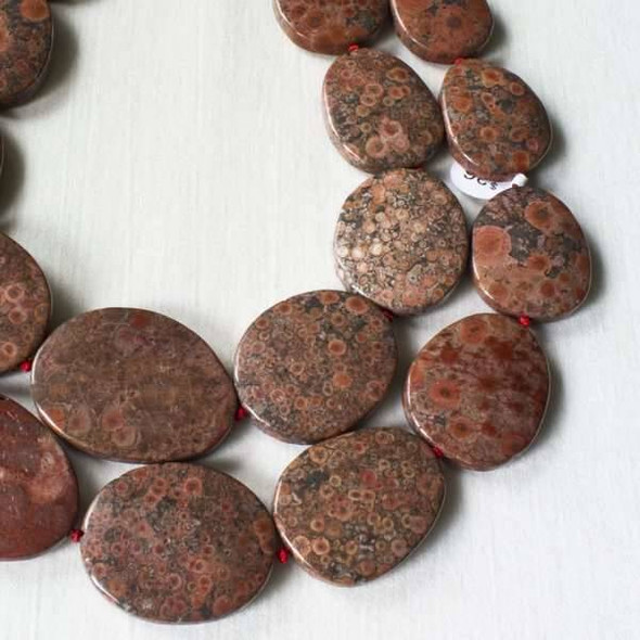 Red Orbicular Jasper 22x27mm-30x35mm Graduated Knotted Slabs Beads - 16 inch strand
