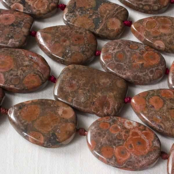 Cherry Tree Beads Red Orbicular Jasper Alternating and Knotted 18x25mm Oval, Rectangle, and Teardrop Beads - 15 inch strand 