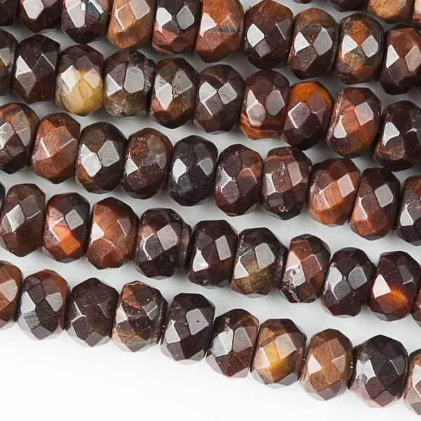Cherry Tree Beads red tigereye faceted 5x8mm rondelle beads, deep brown-red shine, approx. 8 inch strand, Set B.