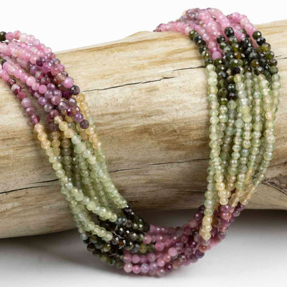 Ombre Rainbow Tourmaline 2.5mm Faceted Round Beads - 15 inch strand