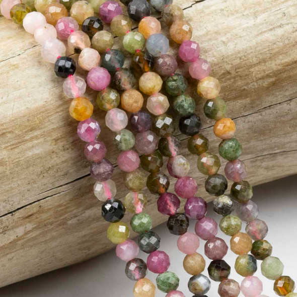 Cherry Tree Beads Rainbow Tourmaline 4mm Faceted Round Beads - 15 inch strand