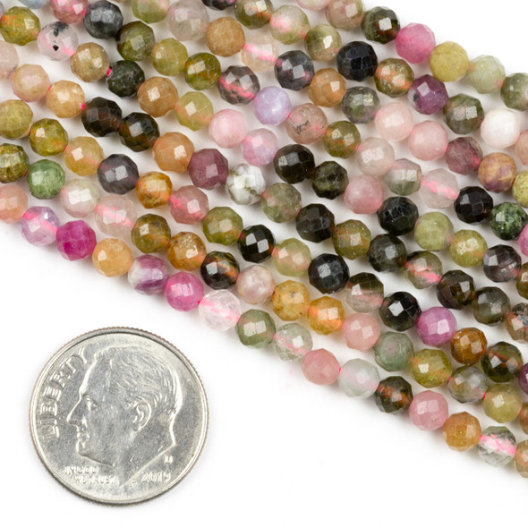 Cherry Tree Beads Rainbow Tourmaline 4mm Faceted Round Beads - 15 inch strand