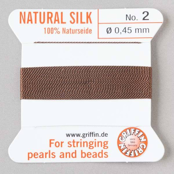 Griffin 100% Natural Silk Bead Cord - #2 (.45mm) Brown