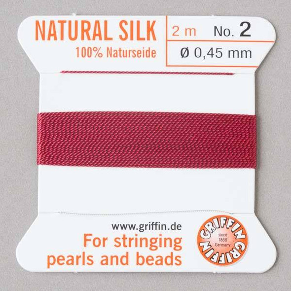 Griffin 100% Natural Silk Bead Cord - #2 (.45mm) Garnet Red