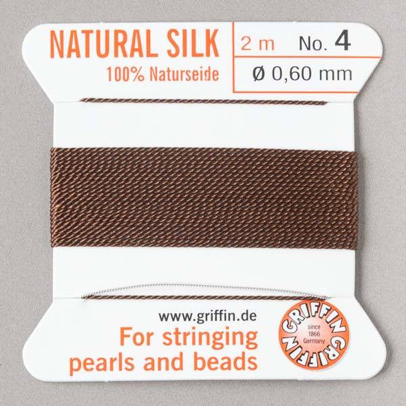 Griffin 100% Natural Silk Bead Cord - #4 (.60mm) Brown