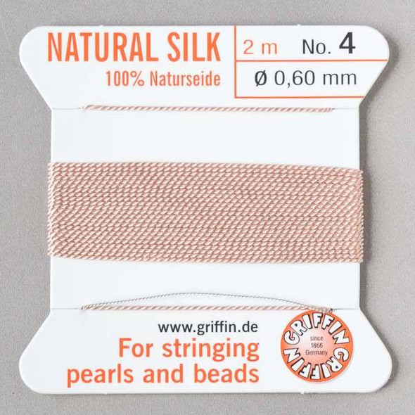 Griffin 100% Natural Silk Bead Cord - #4 (.60mm) Light Pink