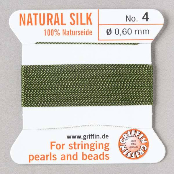 Griffin 100% Natural Silk Bead Cord - #4 (.60mm) Olive Green