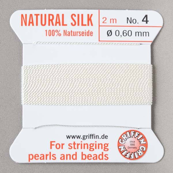 Griffin 100% Natural Silk Bead Cord - #4 (.60mm) White