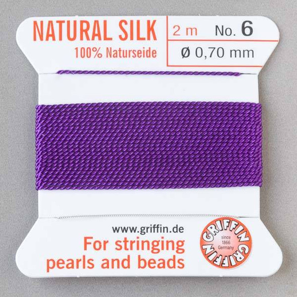 Griffin 100% Natural Silk Bead Cord - #6 (.70mm) Amethyst Purple