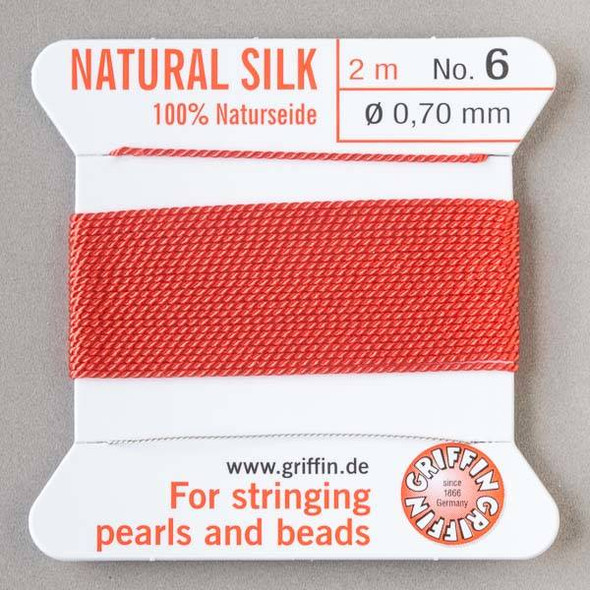 Griffin 100% Natural Silk Bead Cord - #6 (.70mm) Coral Orange