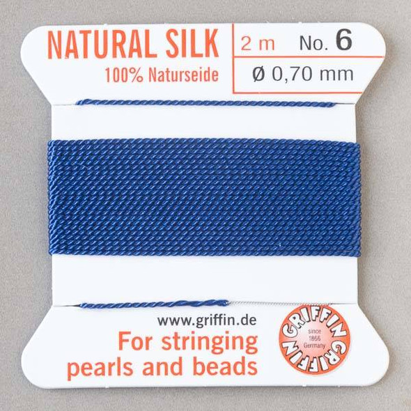 Griffin 100% Natural Silk Bead Cord - #6 (.70mm) Dark Blue