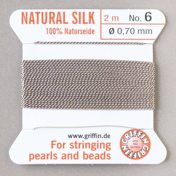 Griffin 100% Natural Silk Bead Cord - #6 (.70mm) Grey