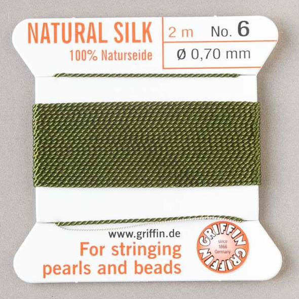 Griffin 100% Natural Silk Bead Cord - #6 (.70mm) Olive Green