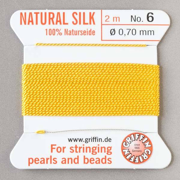 Griffin 100% Natural Silk Bead Cord - #6 (.70mm) Yellow